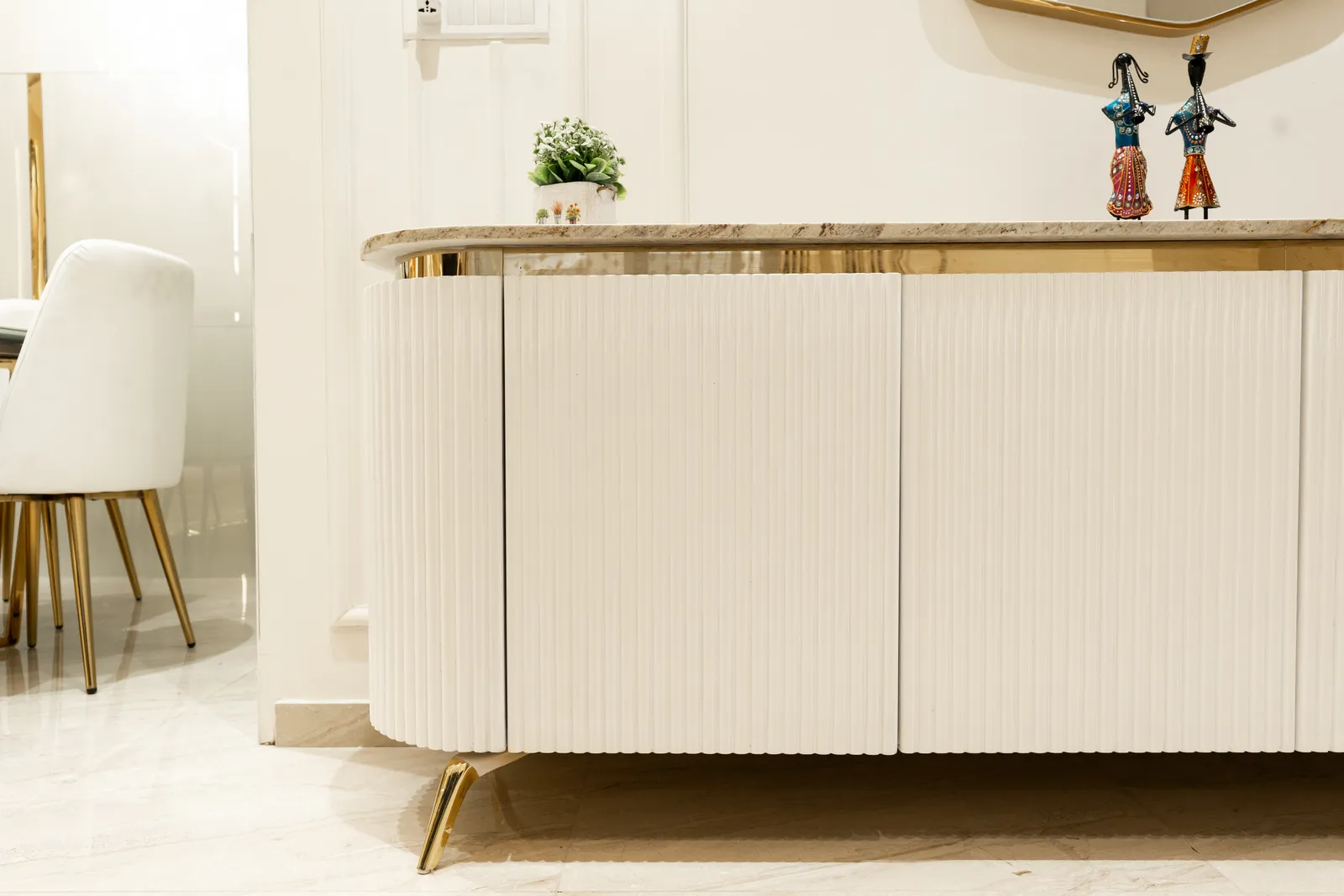 White fluted console with marble top — Arna's Home